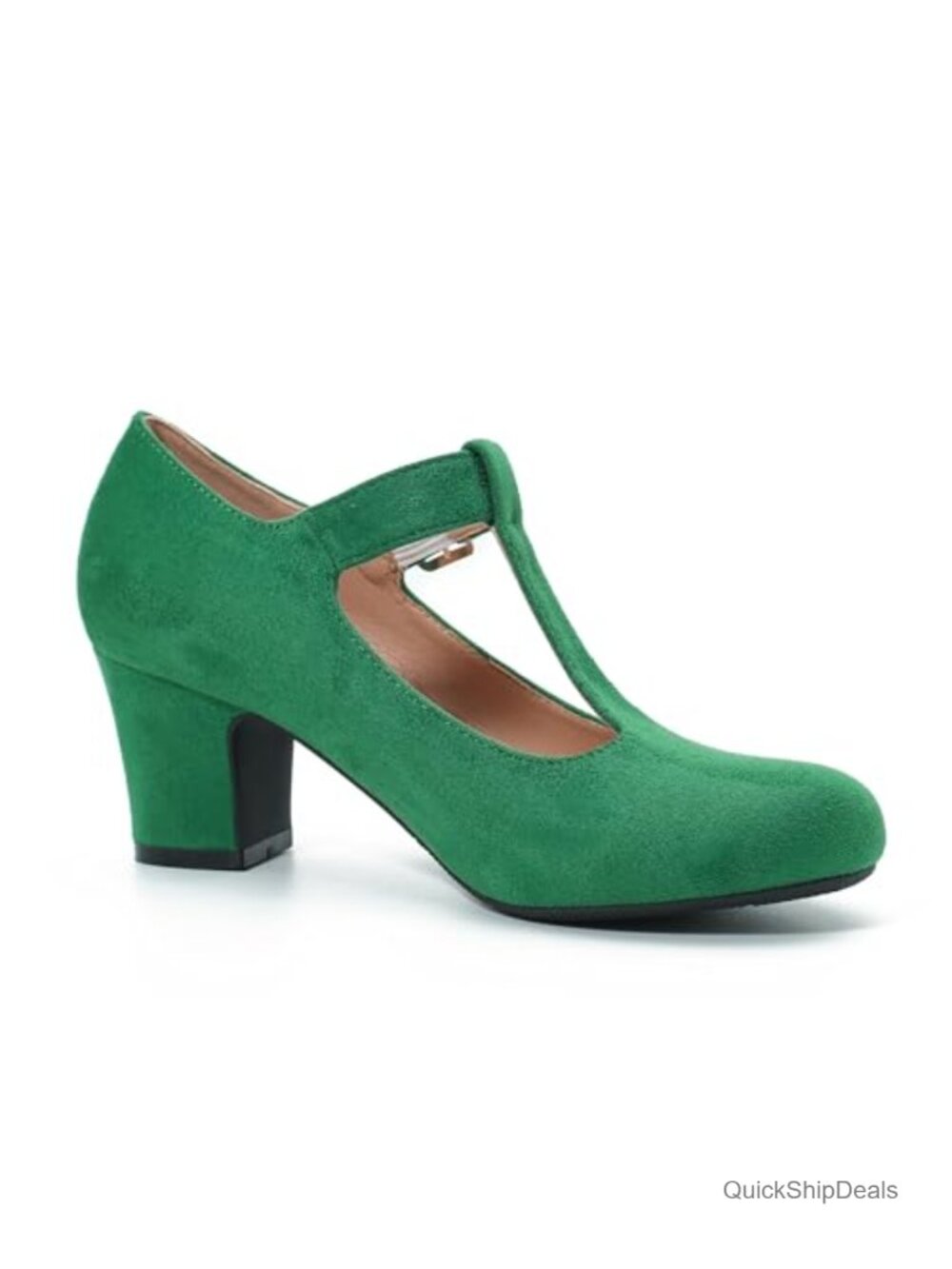Women's Mary Jane Pumps T-Strap Block High Heels Ankle Strap Buckle - Picture 6 of 6